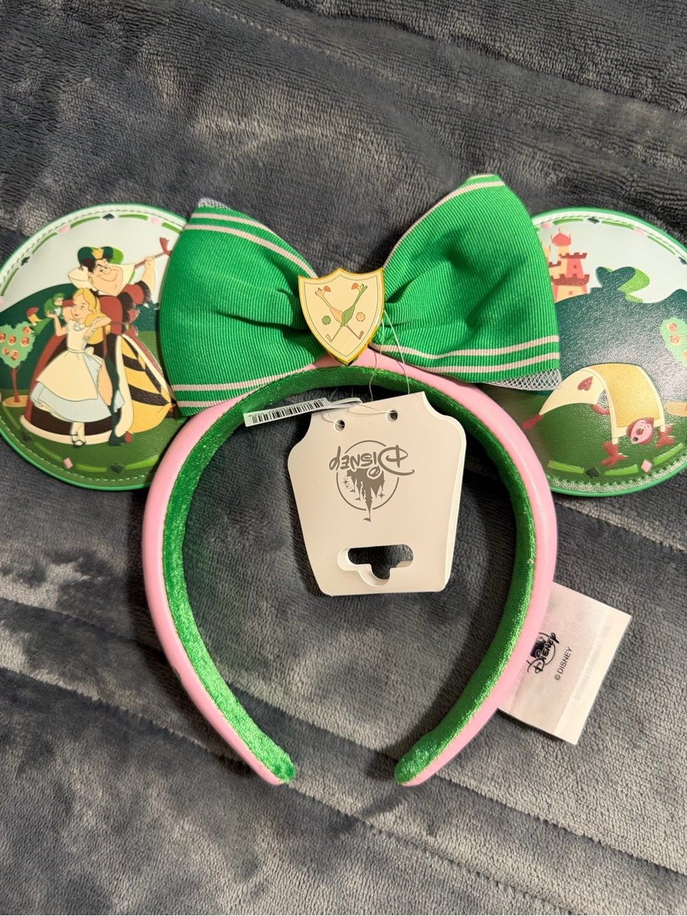 D23 Disney 75th anniversary Alice in Wonderland Green & Pink mickey Ear Headband
